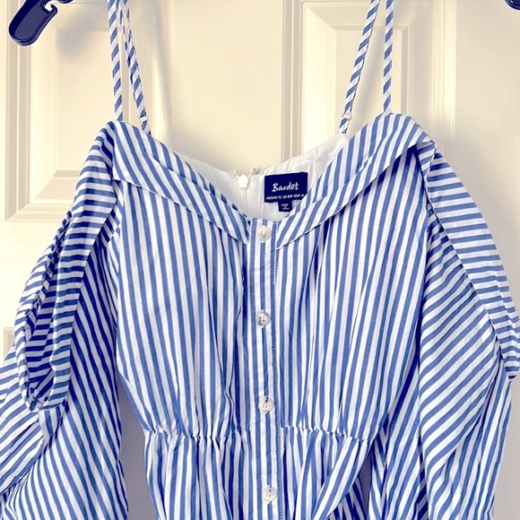 Like new! Bardot Paloma Striped Midi Dress Off the Shoulder - Picture 6 of 12